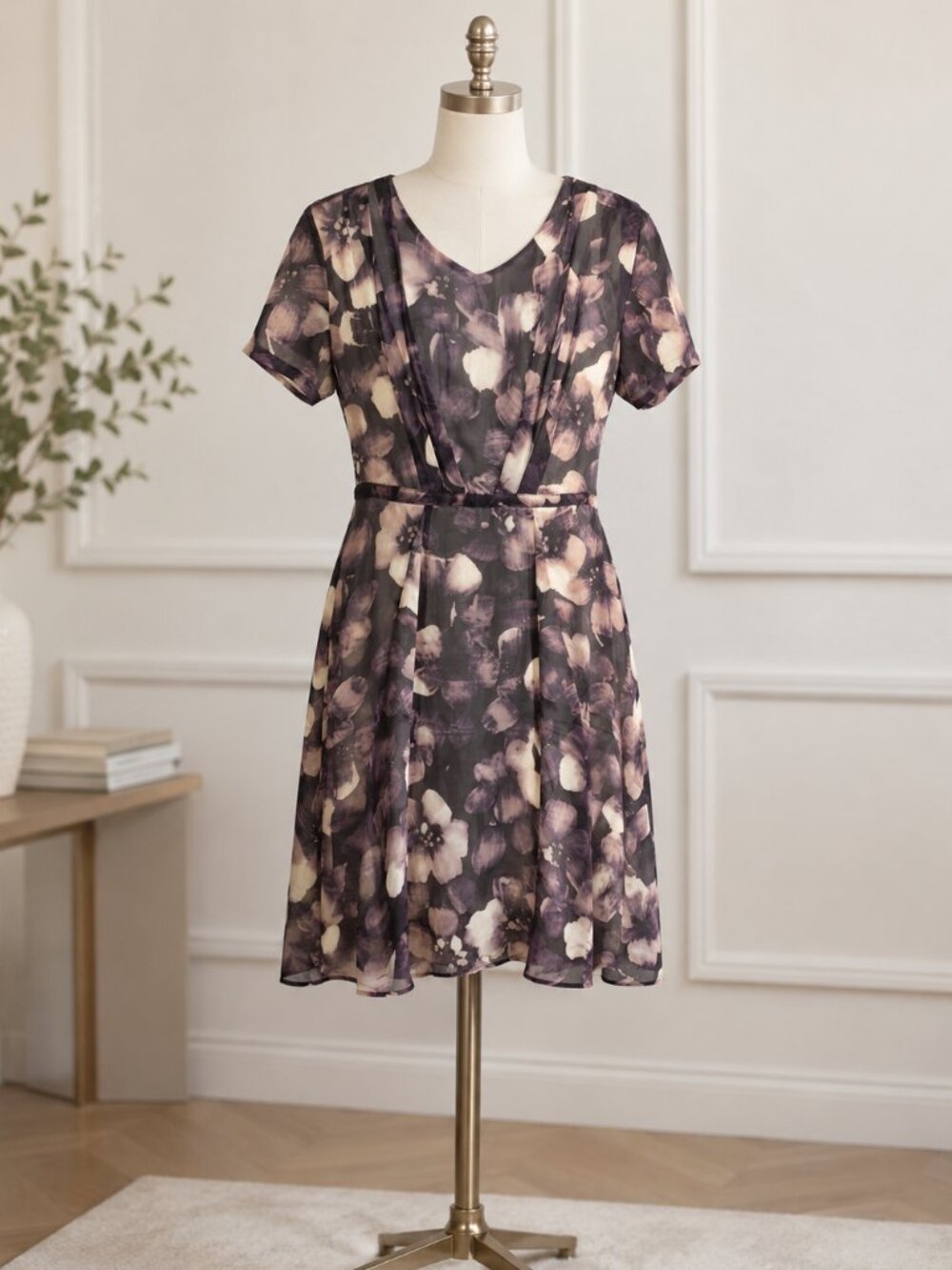 Coeur de Vague Women’s Size 8 Floral Dress NWT Purple Gray Chiffon Fit Flare